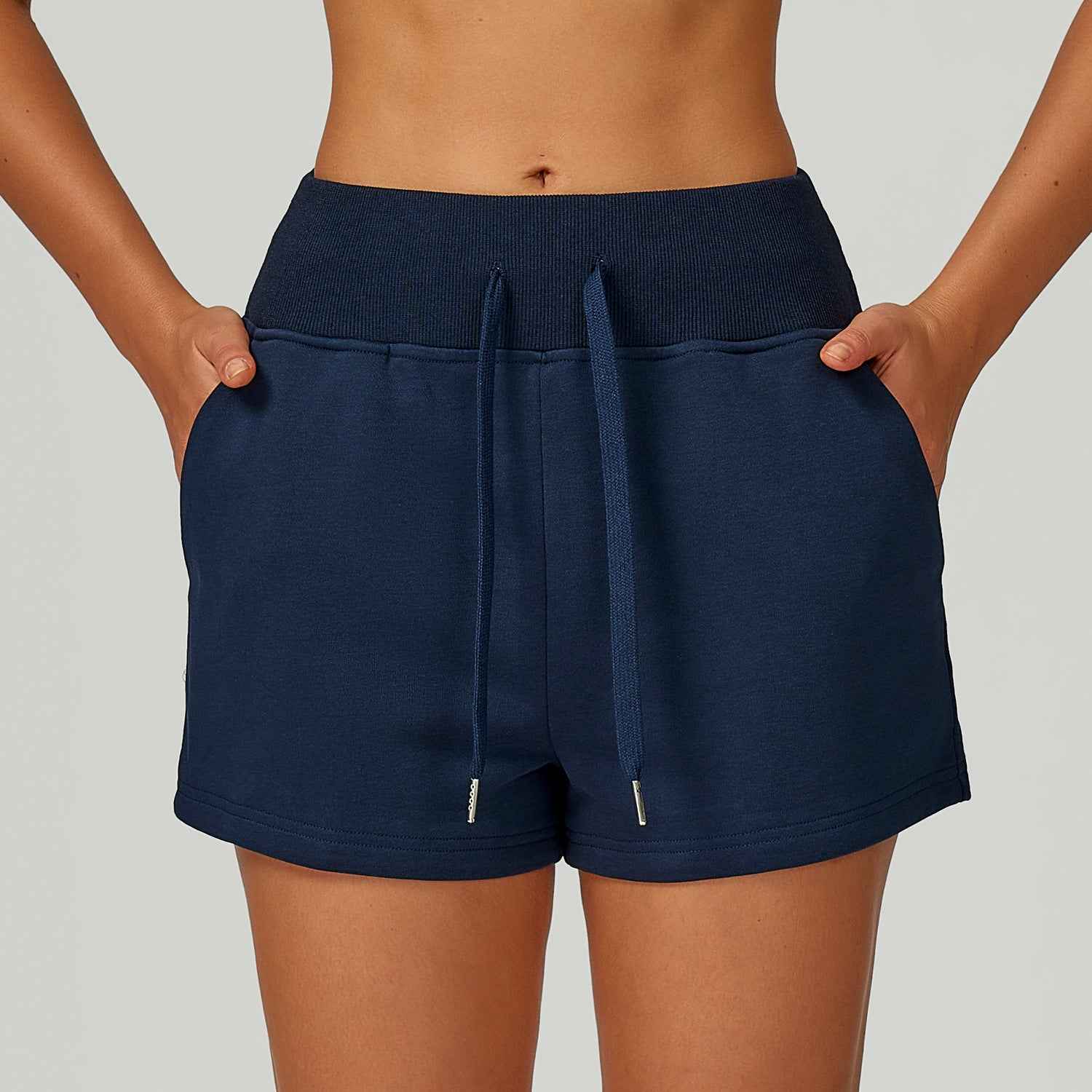 high waist sweat shorts women relaxed fit dark blue
