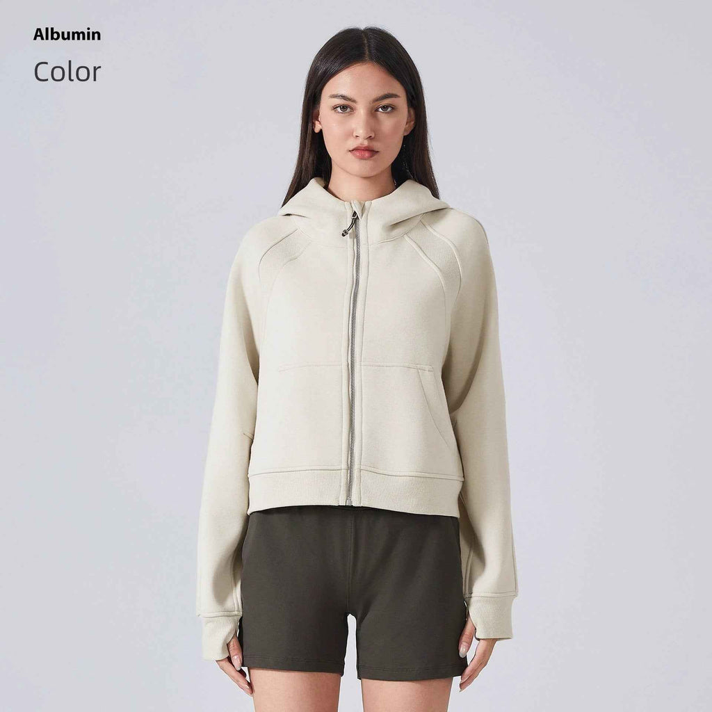 women thermal zip hoodie cream casual style
