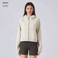 women thermal zip hoodie cream casual style