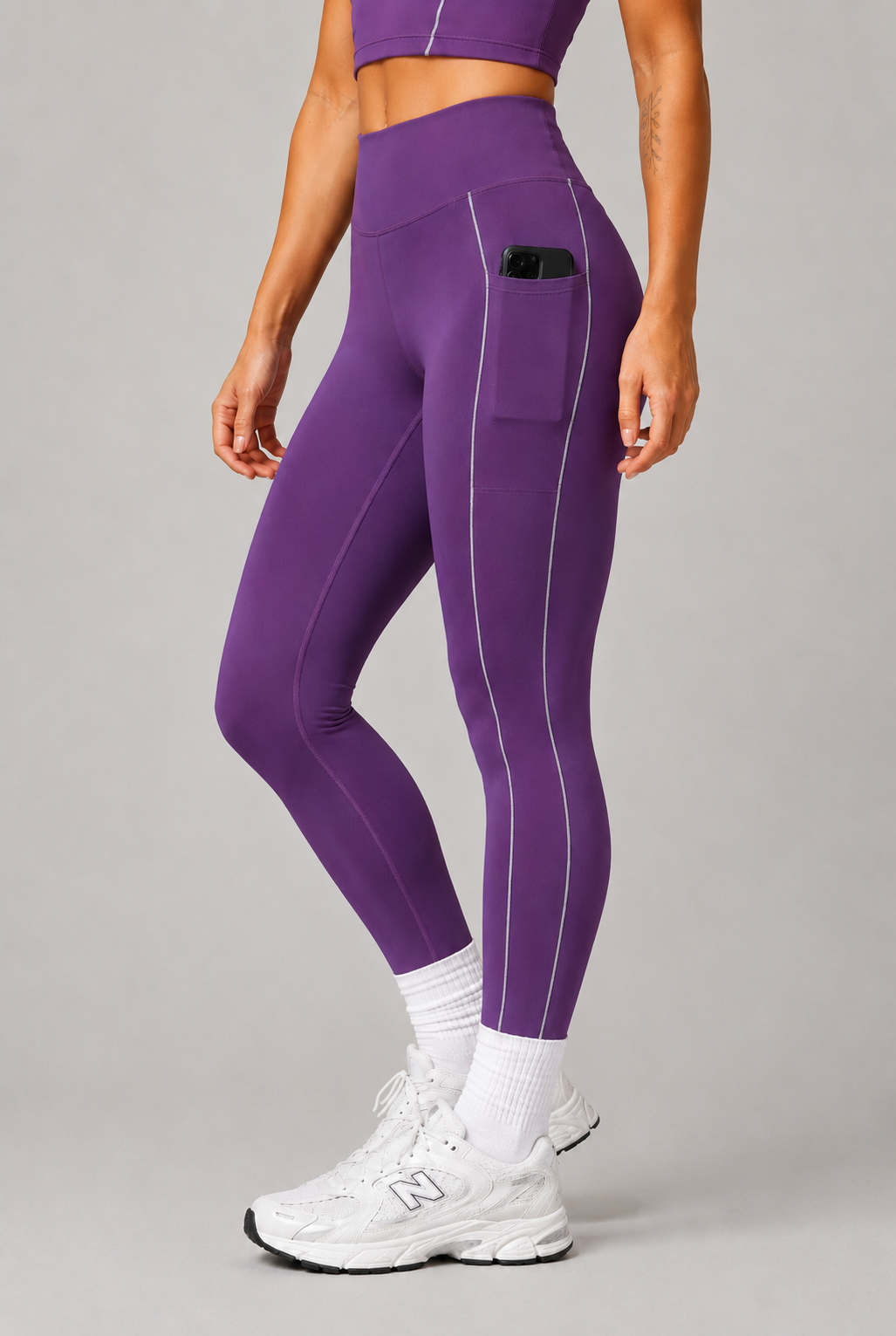 high waist pocket leggings purple side pose