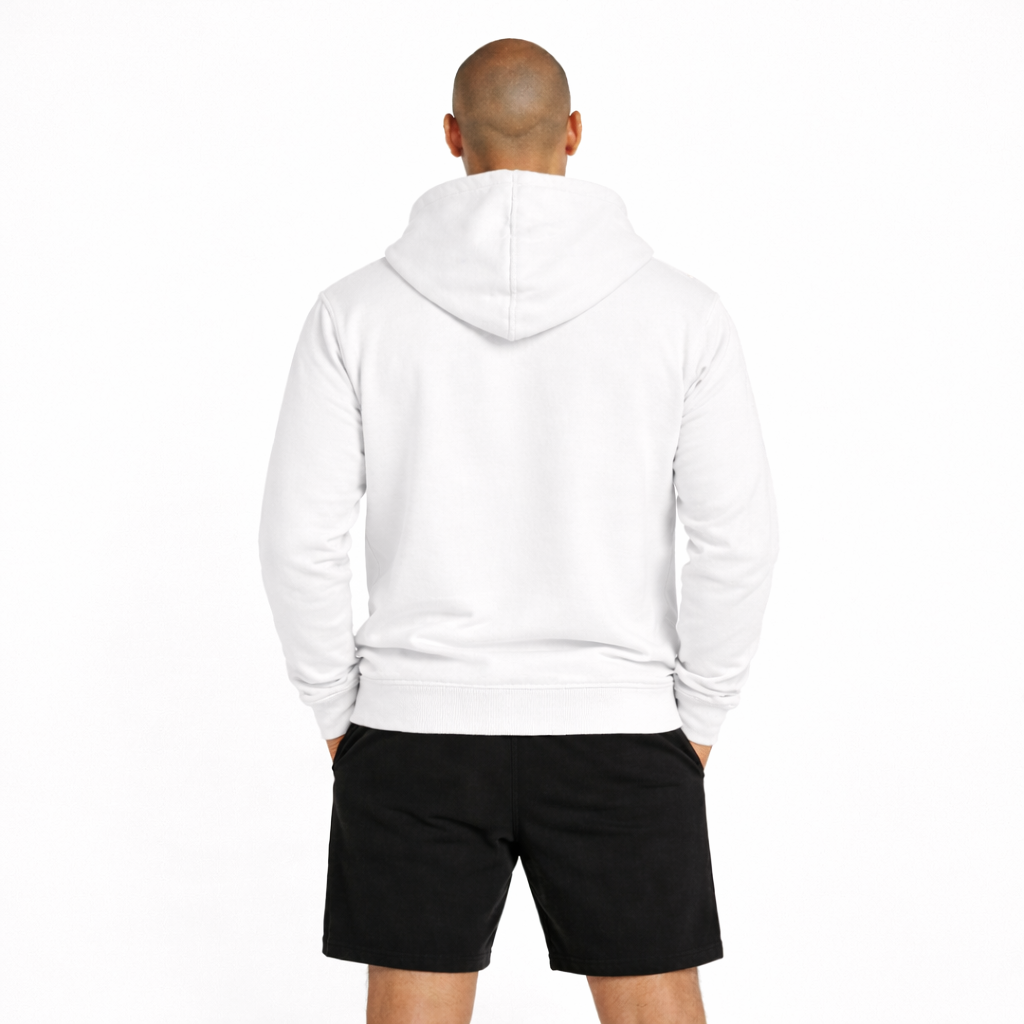 mens zip hoodie white back view