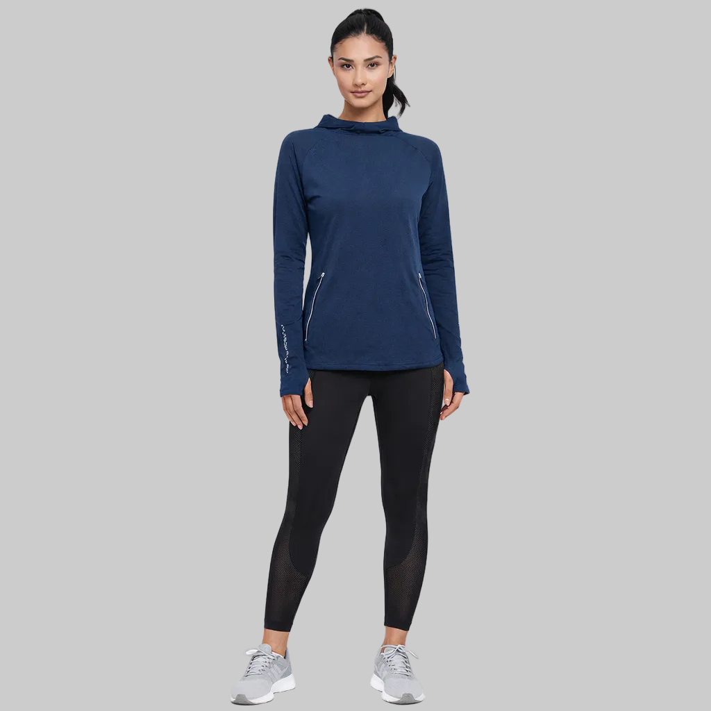 women's quick-dry training hoodie navy blue athletic fit