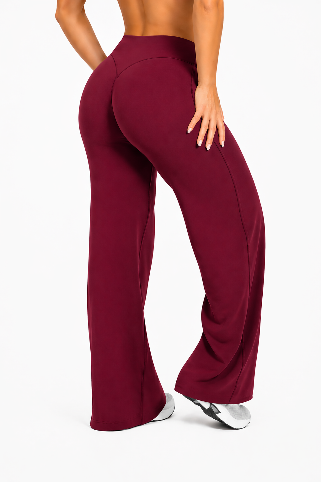 flare leggings women side view burgundy