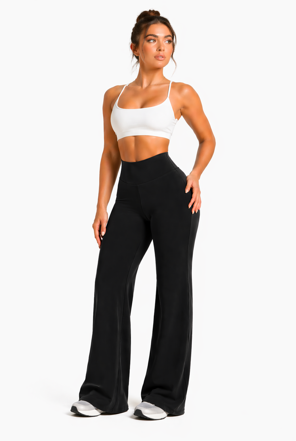 flare leggings women outfit gym black