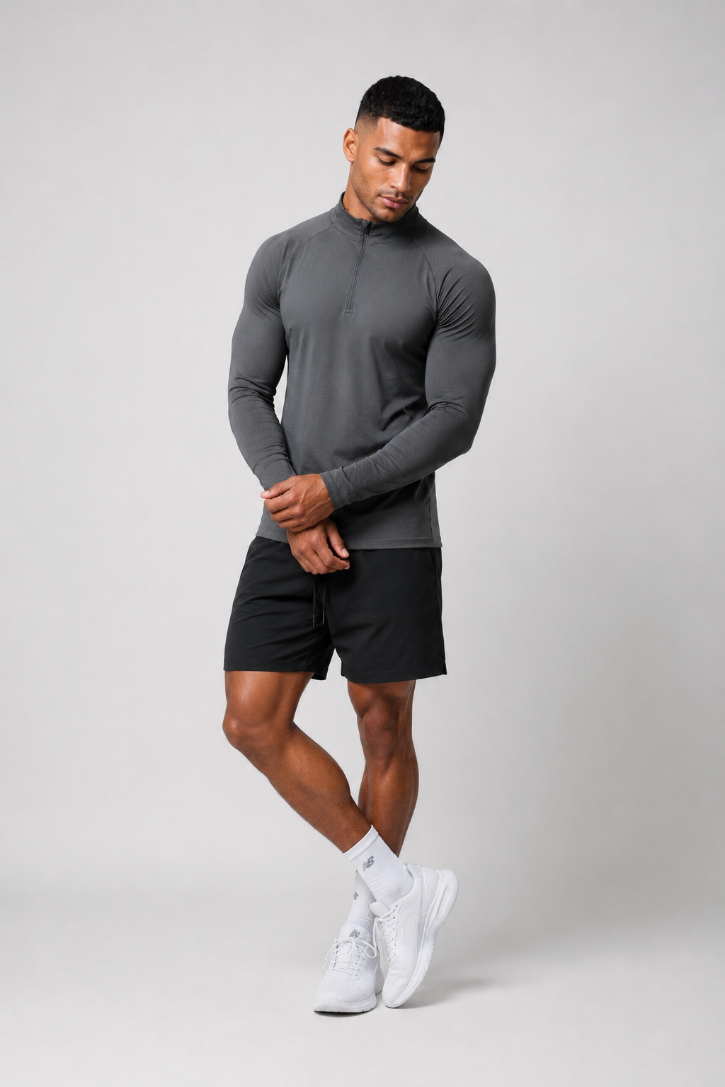 men’s long sleeve quarter zip grey full body outfit
