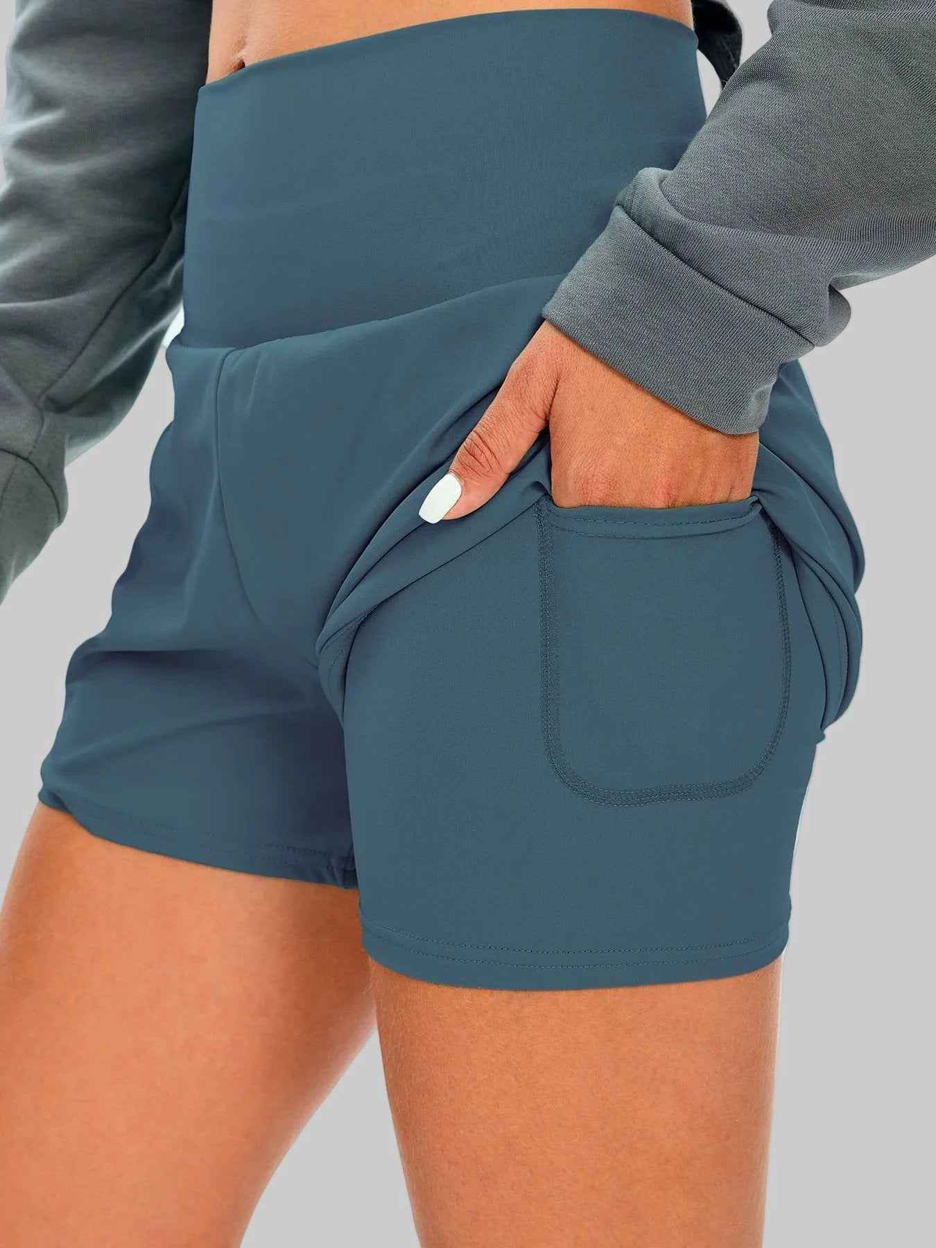 Women’s 2-in-1 Sculpt Shorts – High Waist Squat-Proof Gym Shorts with Phone Pocket - NORDUM.SHOP