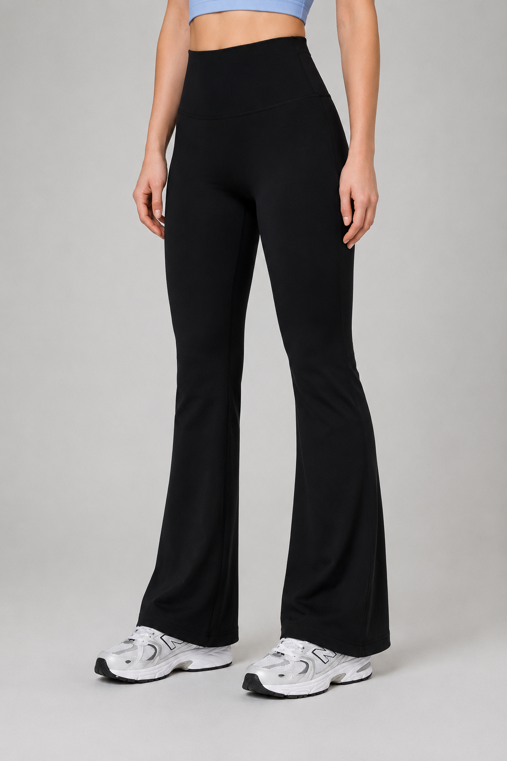high waist flare leggings black side front view