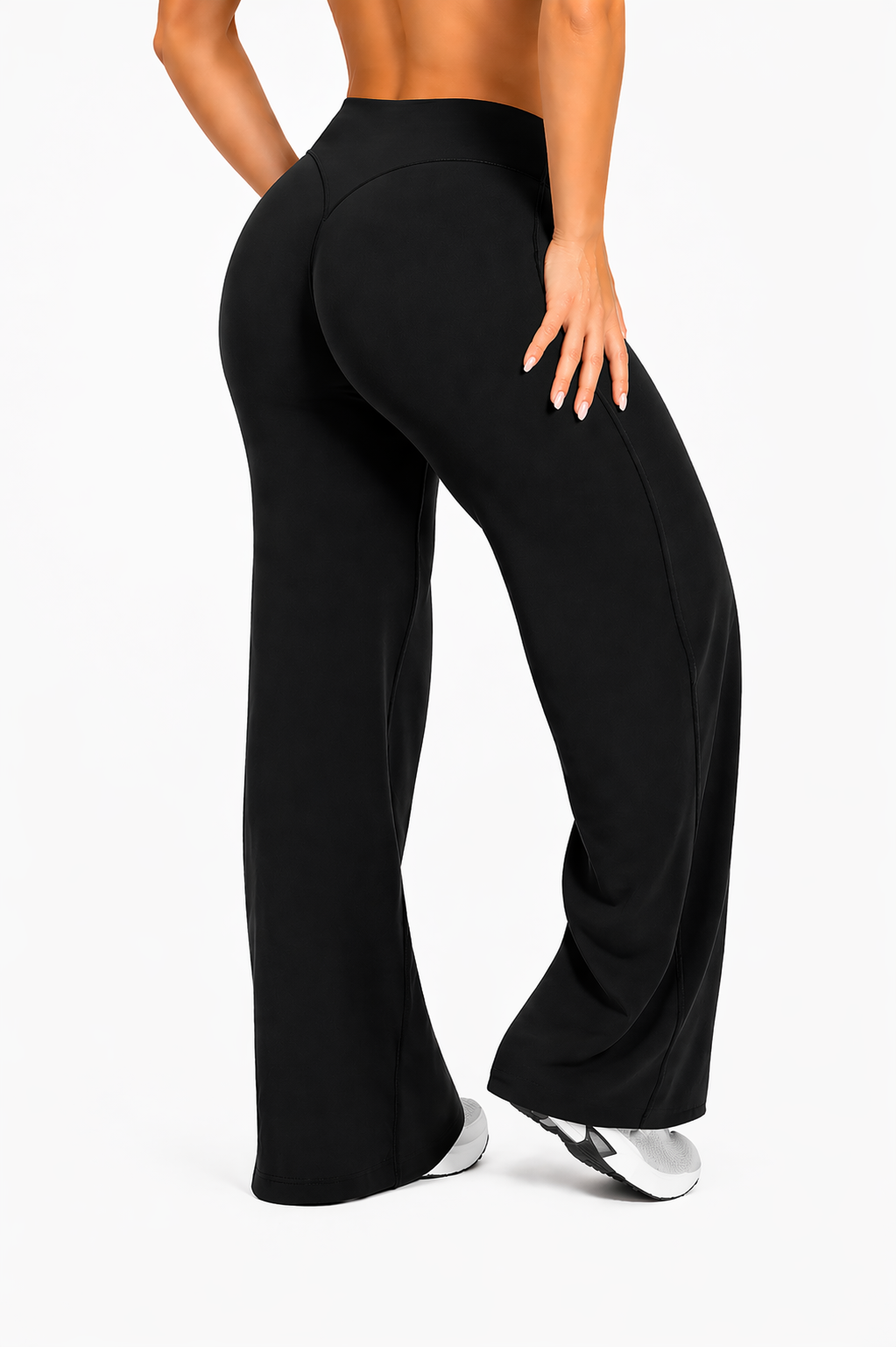 flare leggings women side view stretch black