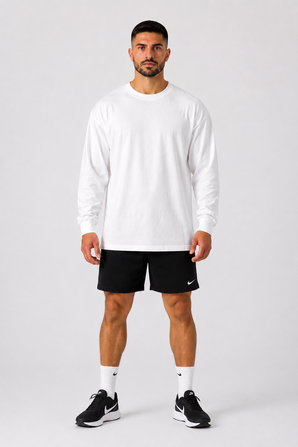 men’s everyday long sleeve white full body streetwear fit