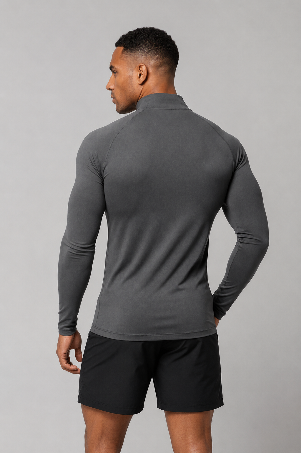 men’s long sleeve quarter zip grey back view