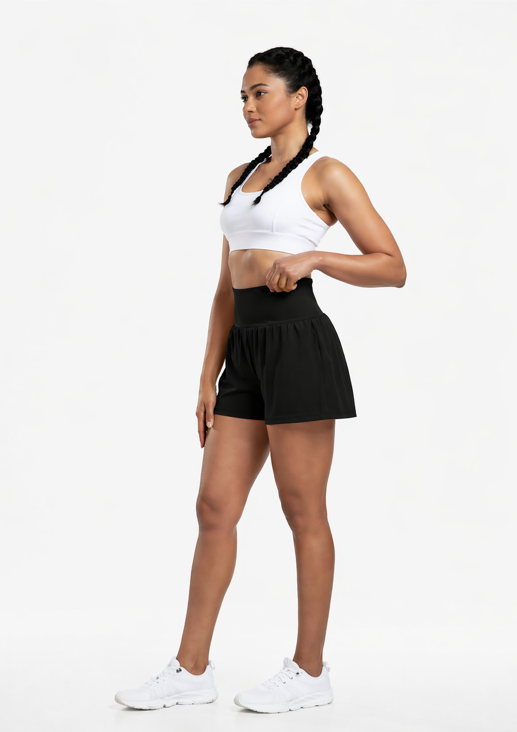 2-in-1 gym shorts women pocket black full body