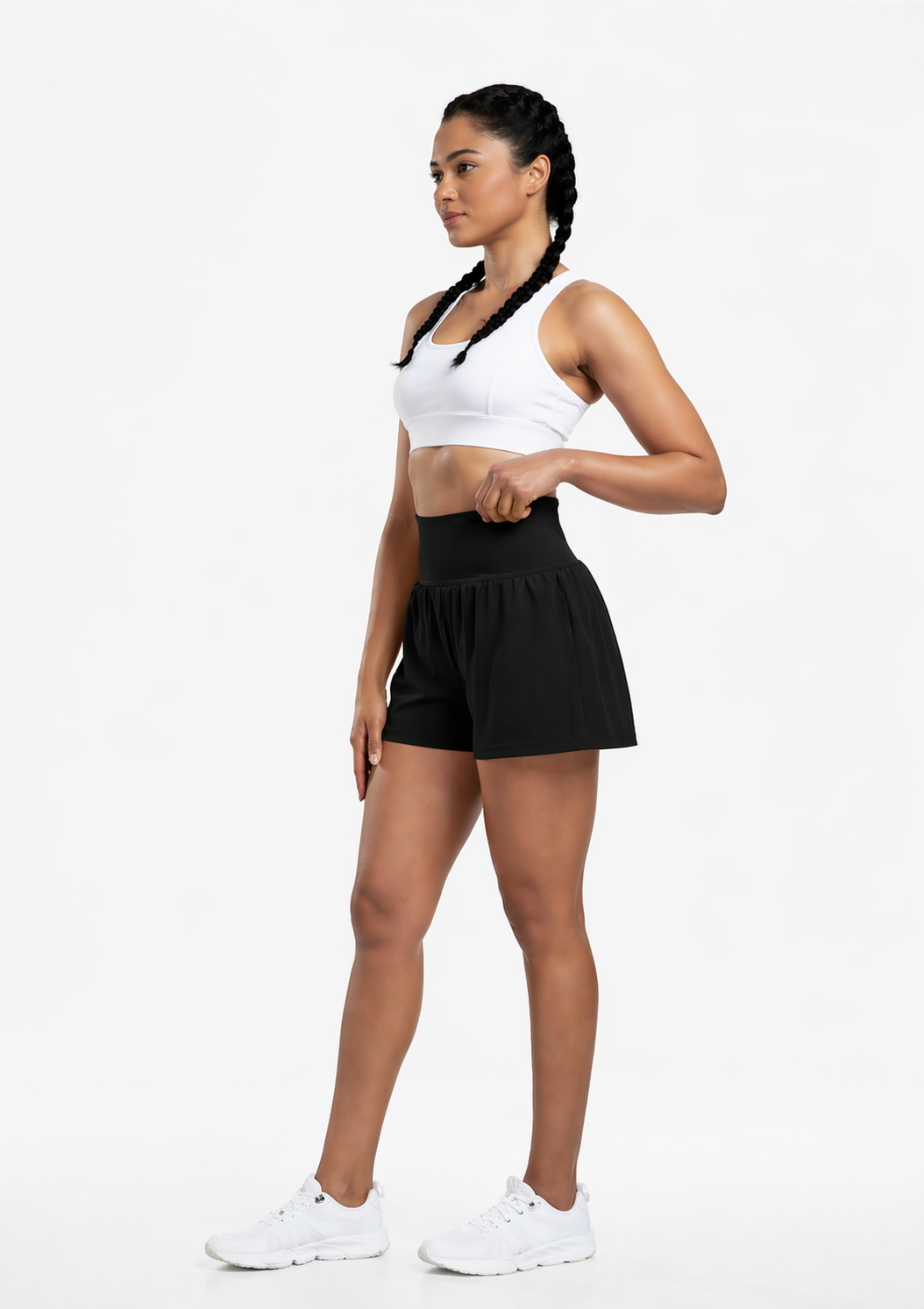 2-in-1 gym shorts women pocket black full body