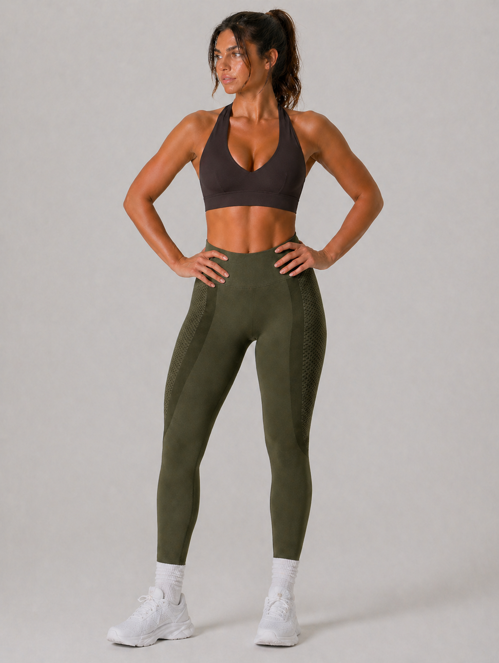 halter sports bra coffee full outfit gym wear