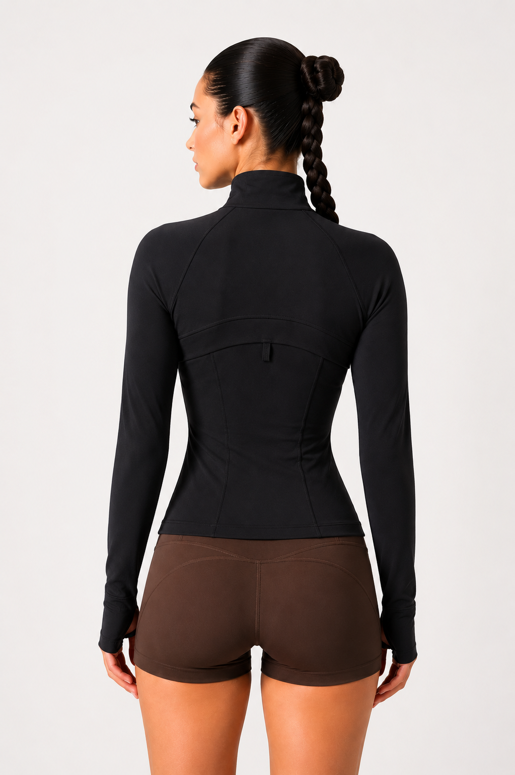 women yoga zip jacket black back view standing