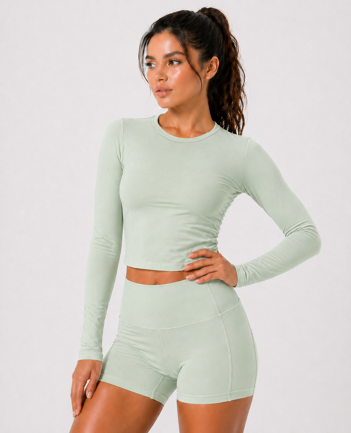 long sleeve training top women light green front view