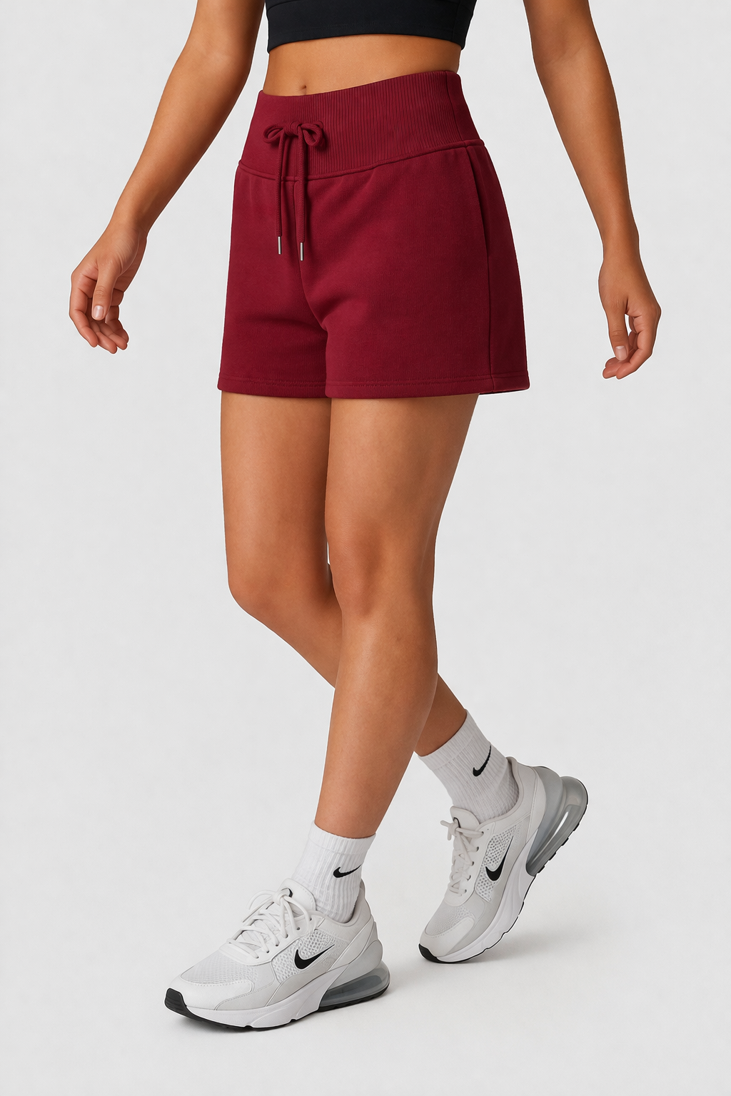 high waist sweat shorts women cherry red