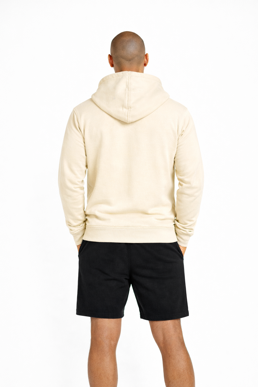 mens zip hoodie beige back view