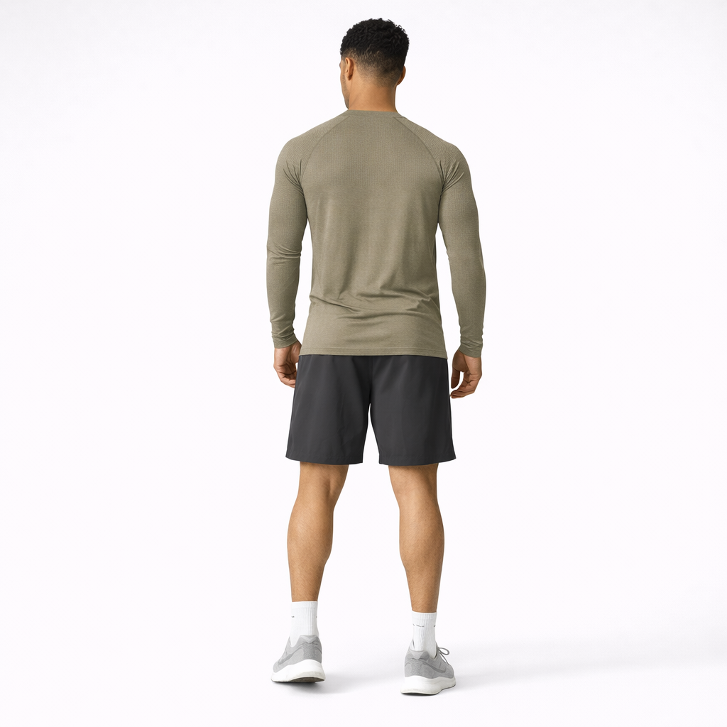 mens long sleeve training shirt army green full outfit