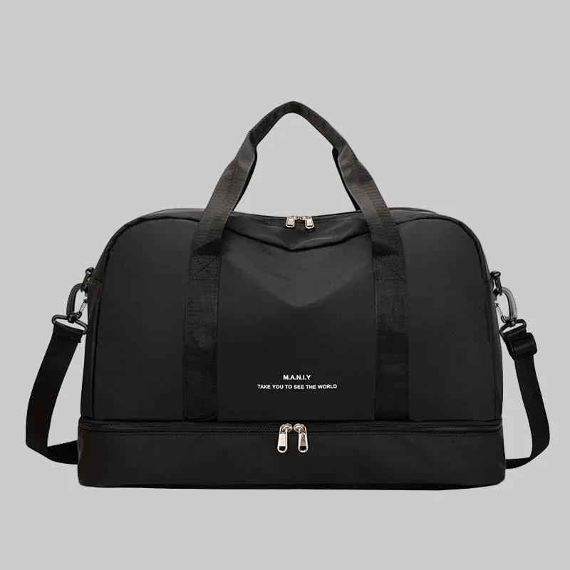 travel duffel bag black side view