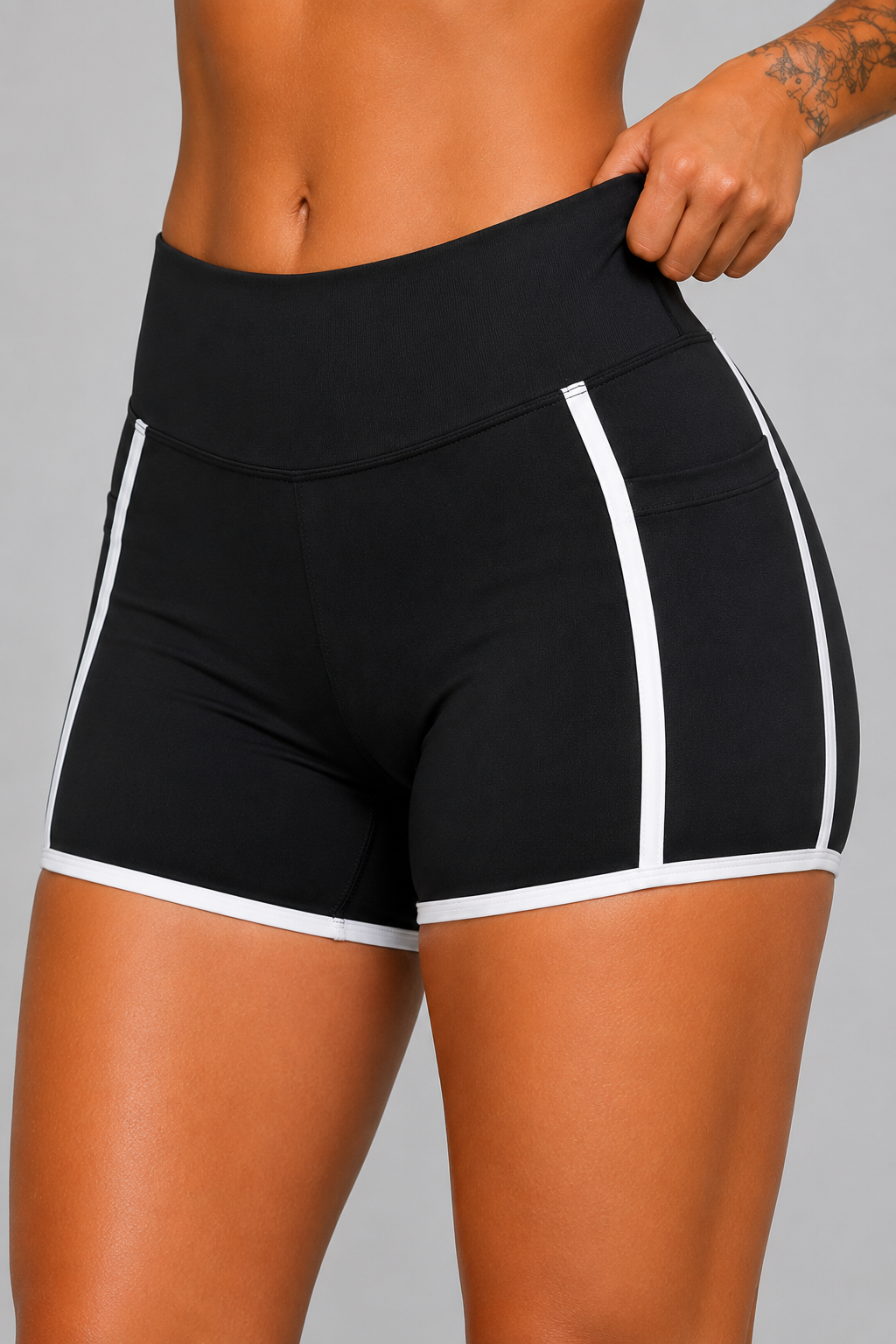 high waist pocket gym shorts women black contour fit