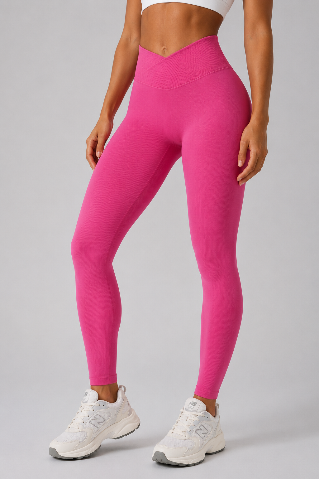 v waist seamless leggings pink  side pose