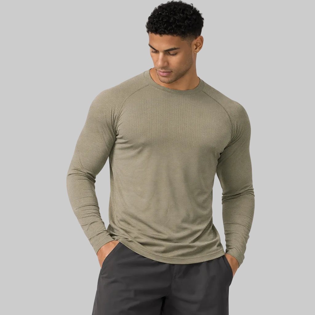 mens long sleeve training shirt army green front view