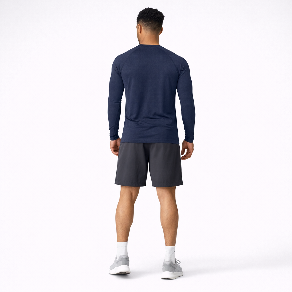mens long sleeve training shirt navy back view