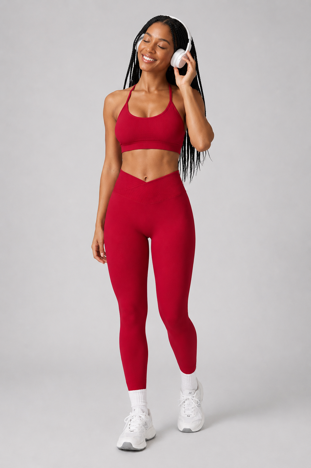 v waist seamless leggings red front detail