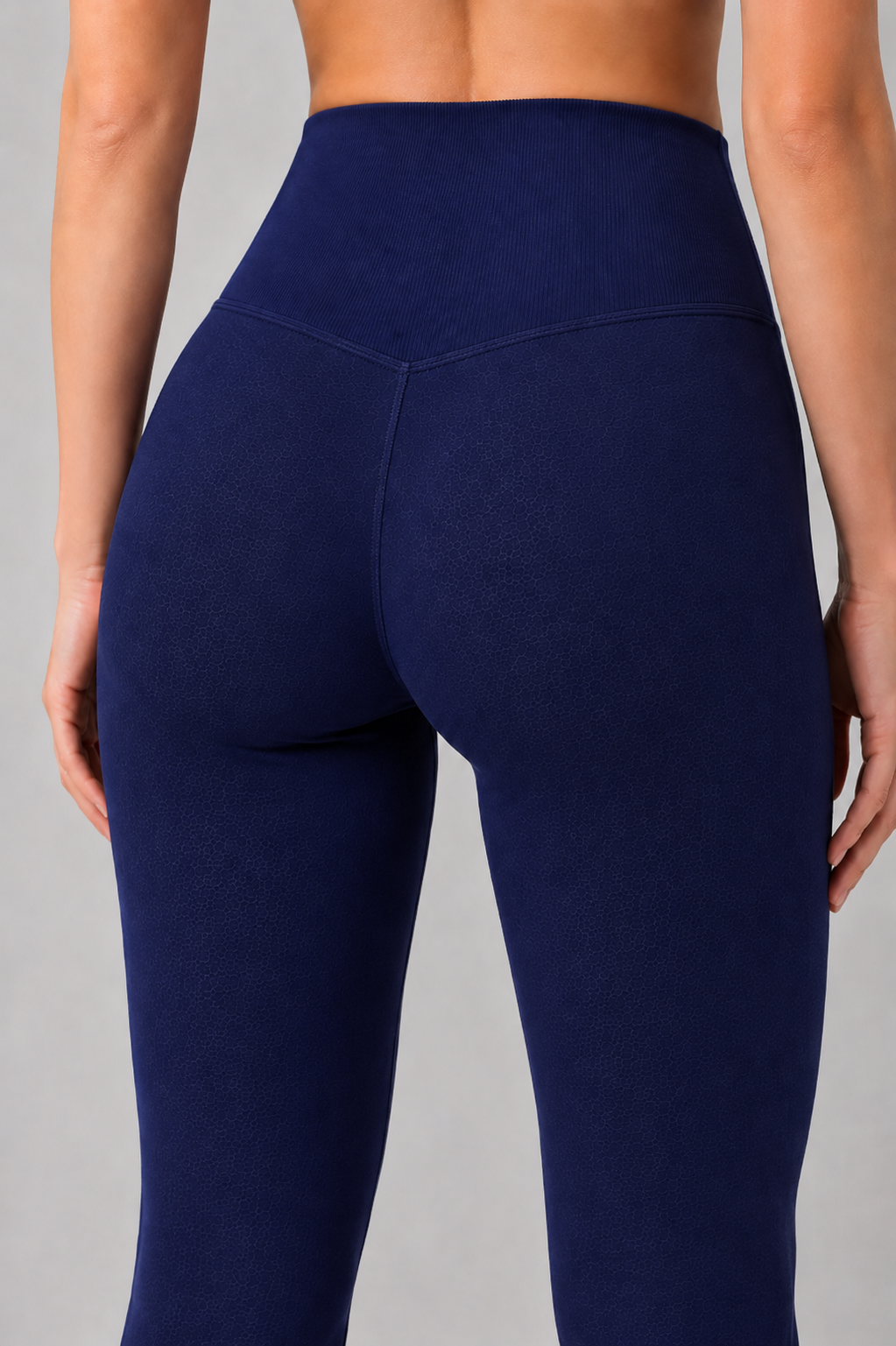 high waist flare leggings deep navy blue back close up