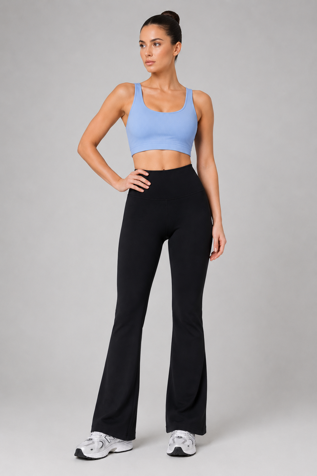 high waist flare leggings black full body gym outfit