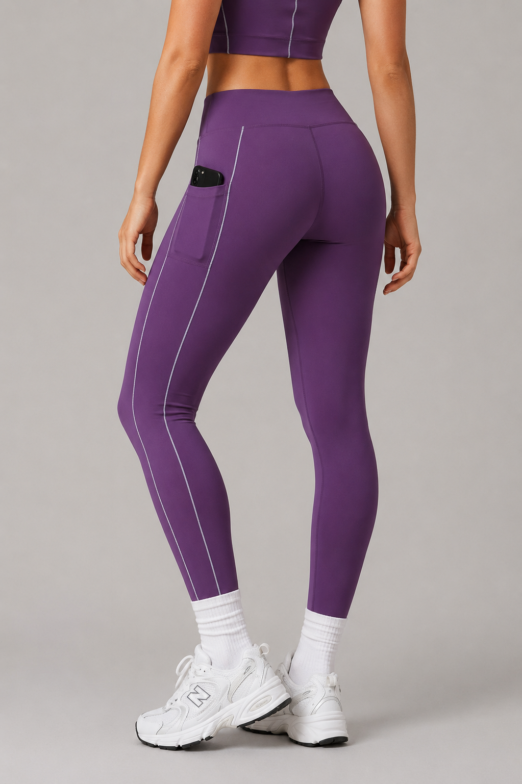 high waist pocket leggings purple rear angle