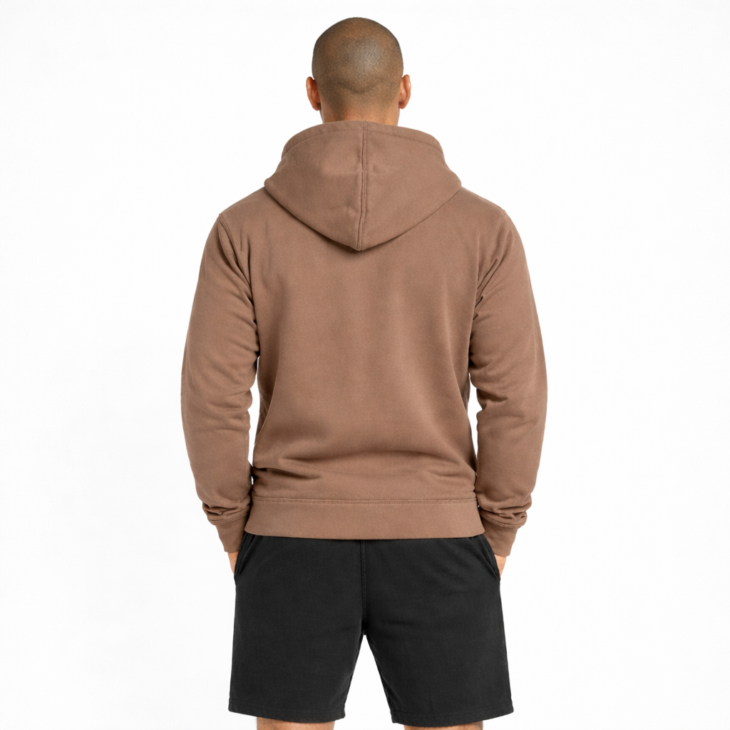 mens zip hoodie coffee back view