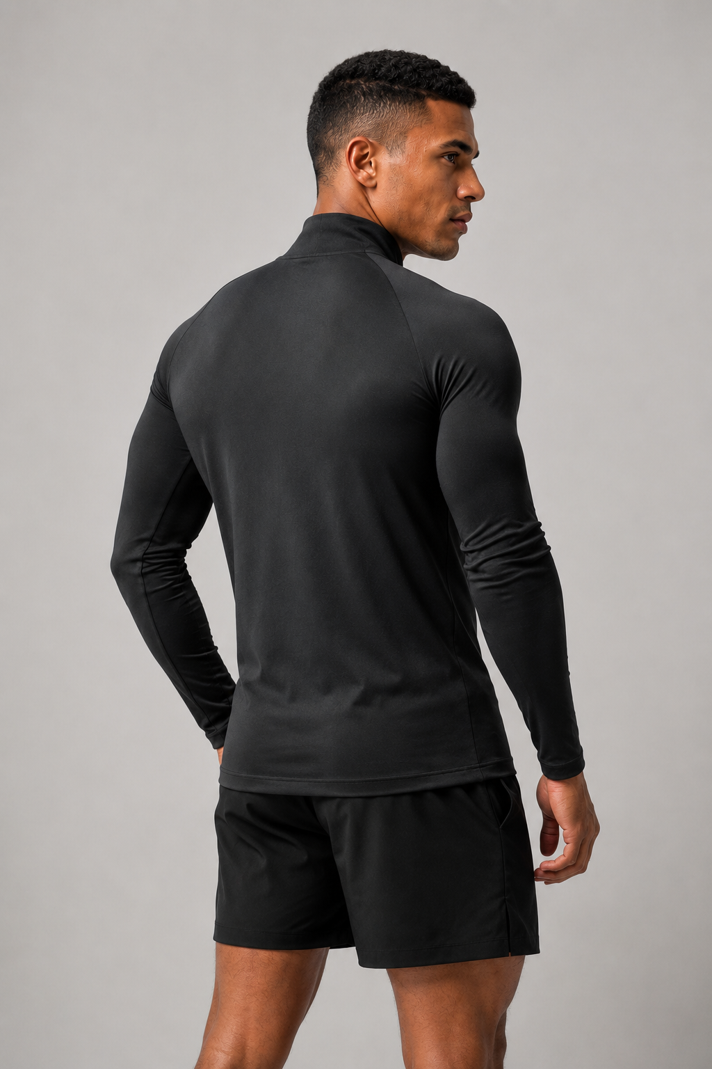 men’s long sleeve quarter zip black back view