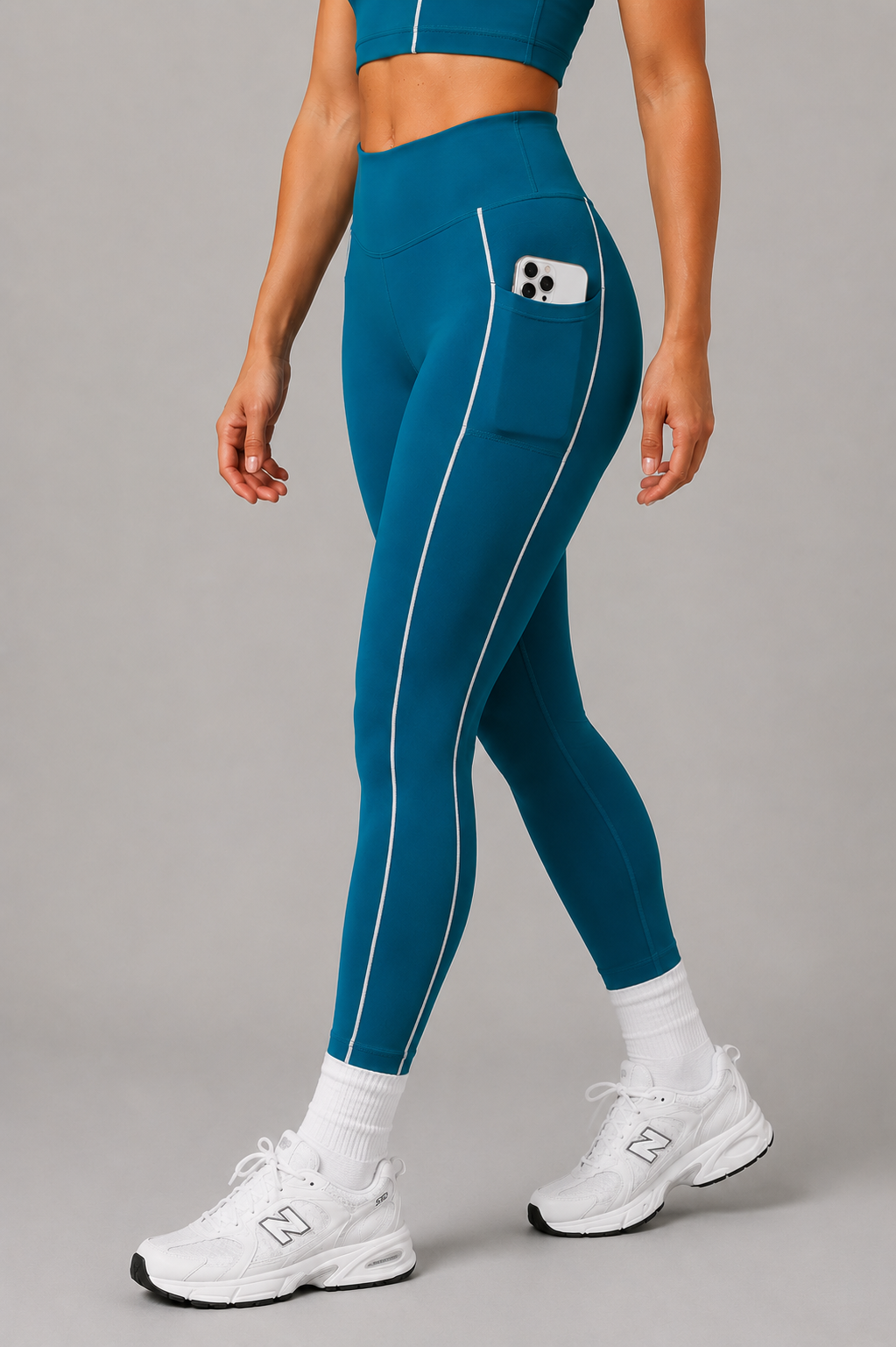 high waist pocket leggings sea blue front pose