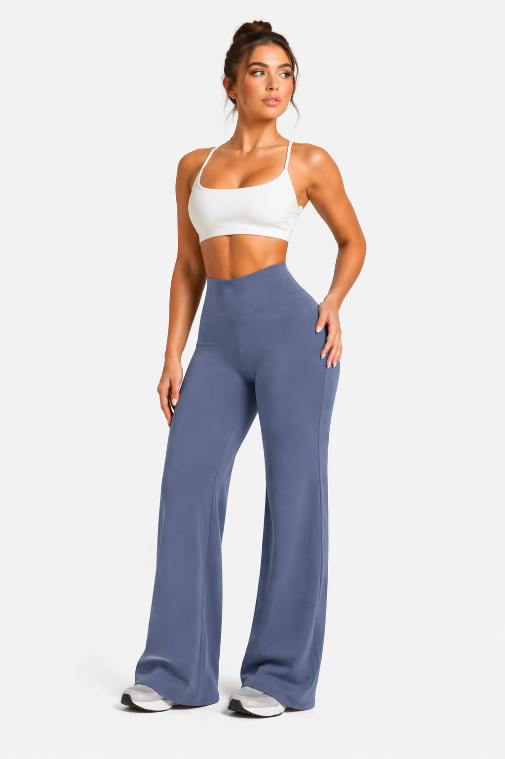 flare leggings women high waist sapphire blue