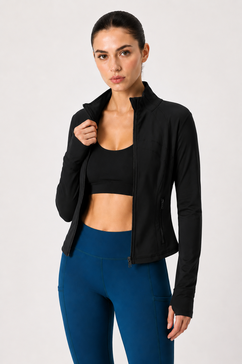women yoga zip jacket black open zip gym outfit
