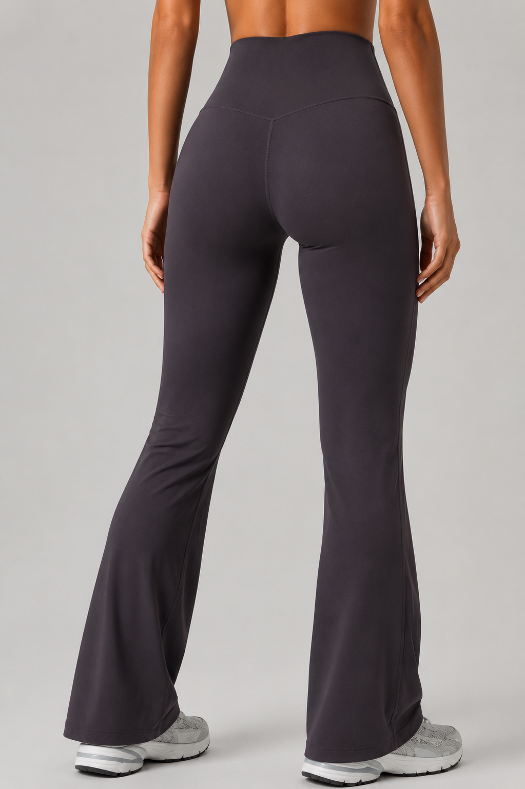 high waist flare leggings distilled gray back view