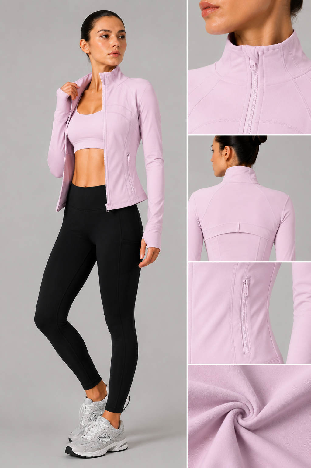 women yoga zip jacket light pink fabric detail close up