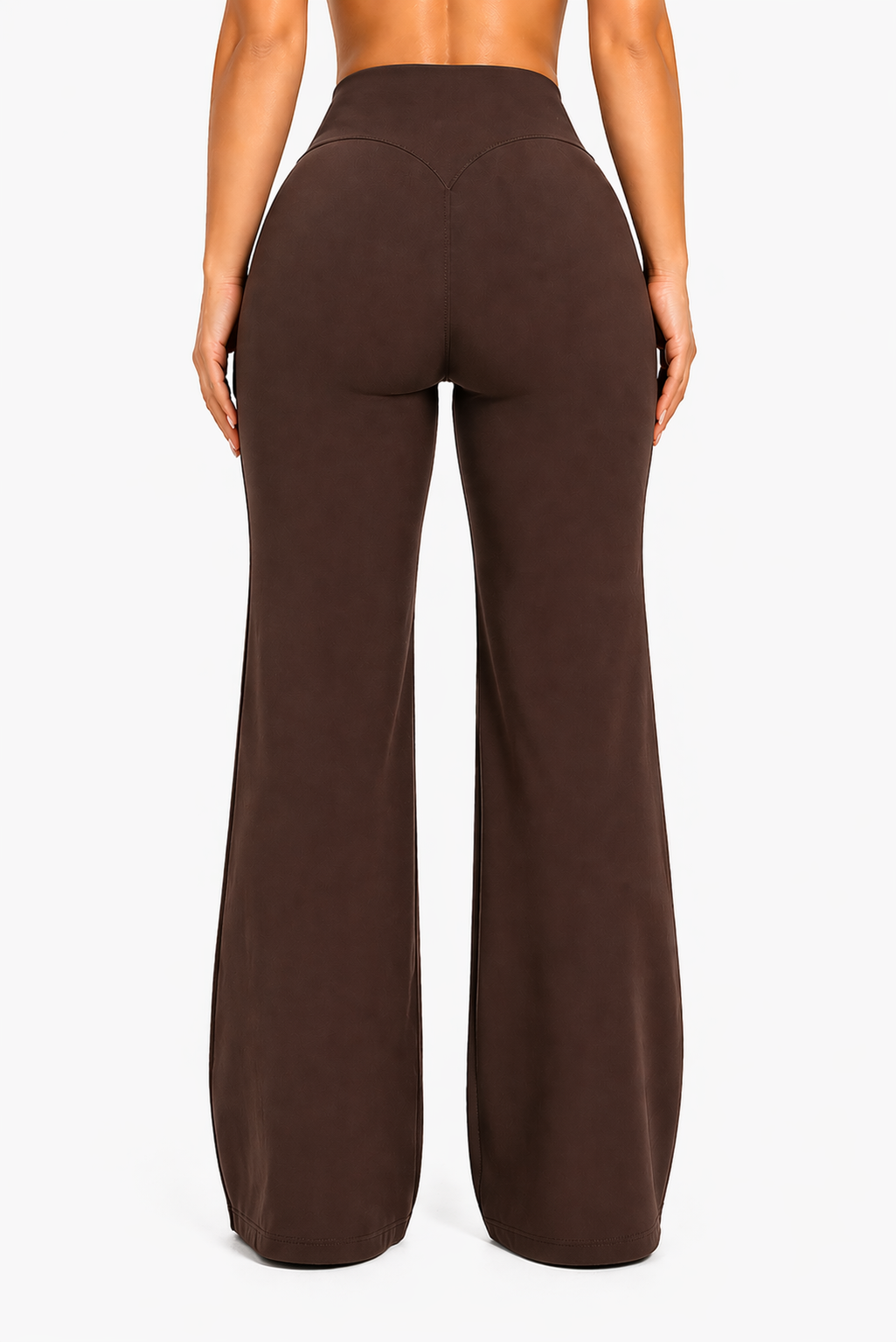 flare leggings women back view brown
