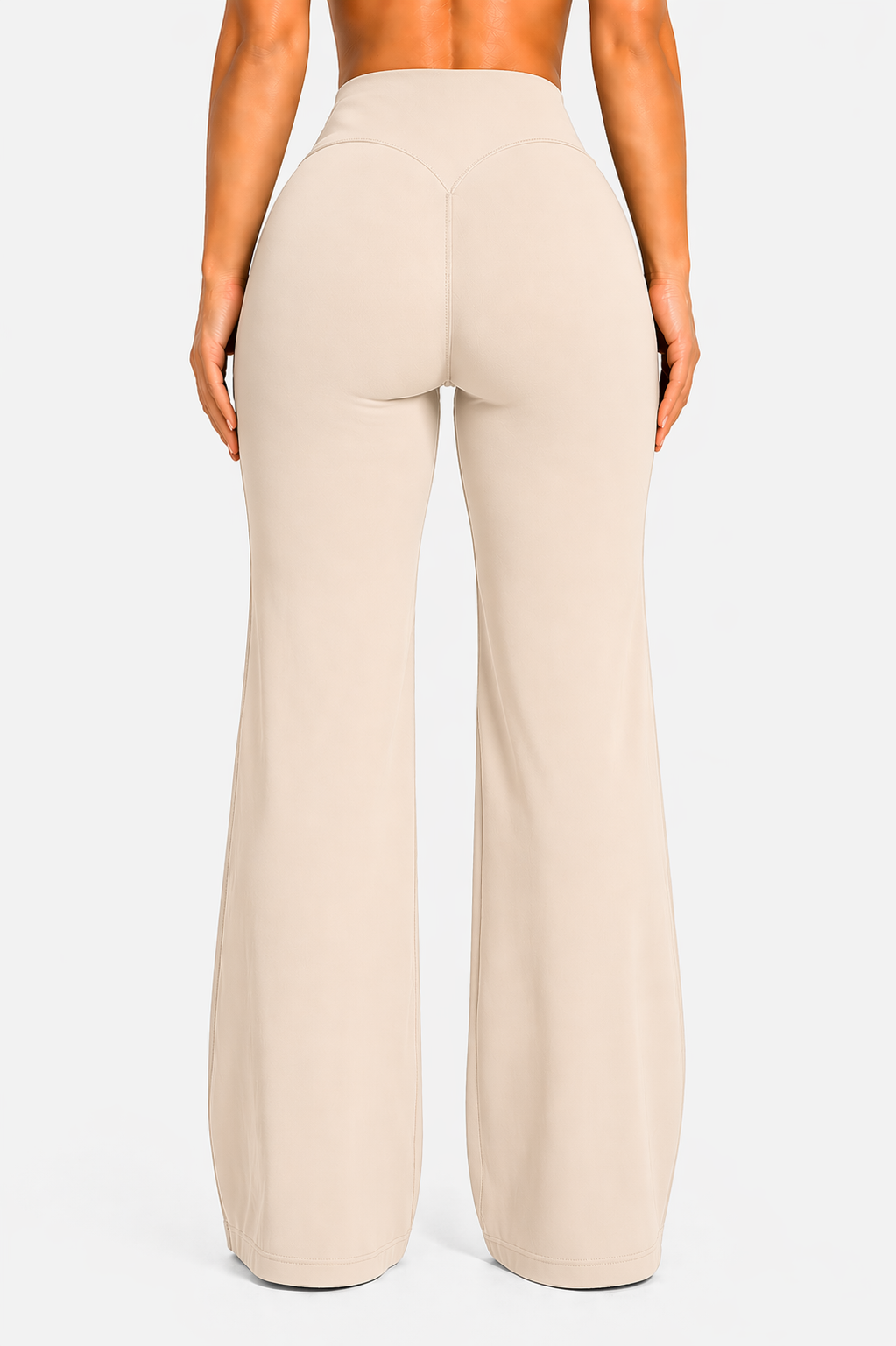 flare leggings women back view beige