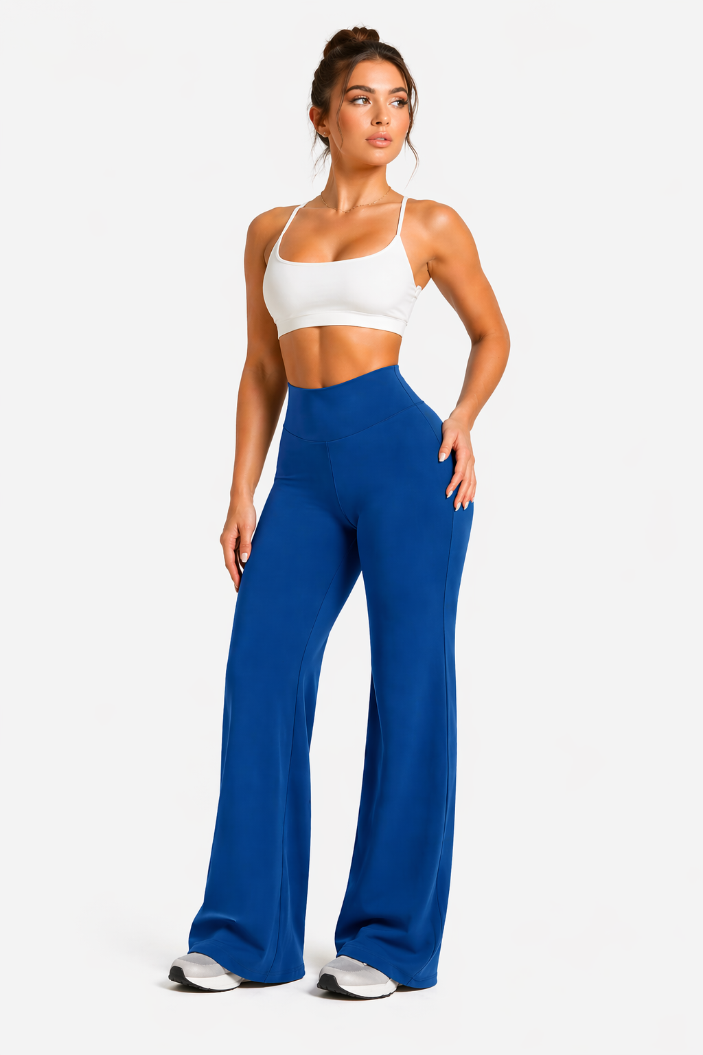 flare leggings women outfit gym blue