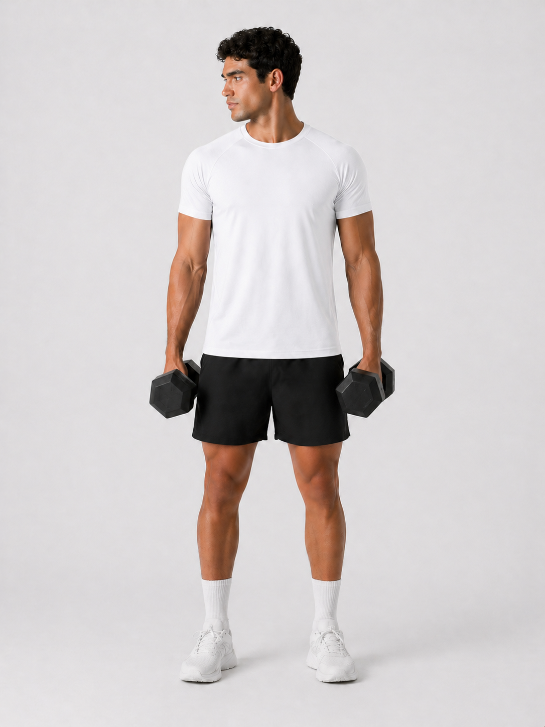 mens workout t shirt white full outfit