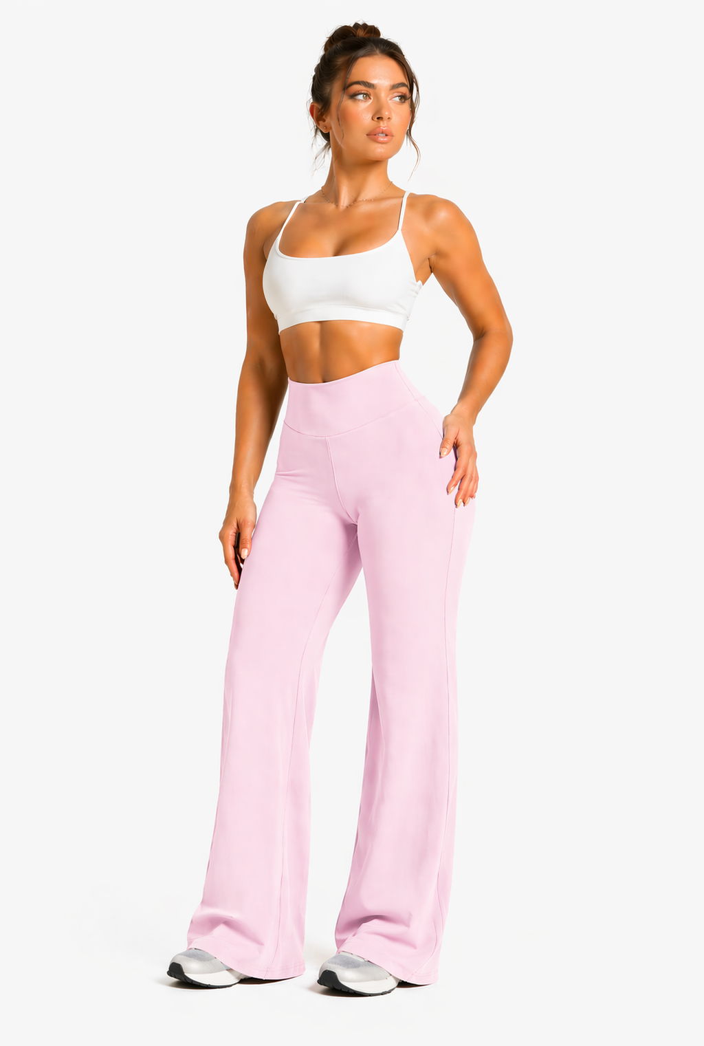 flare leggings women outfit gym pink