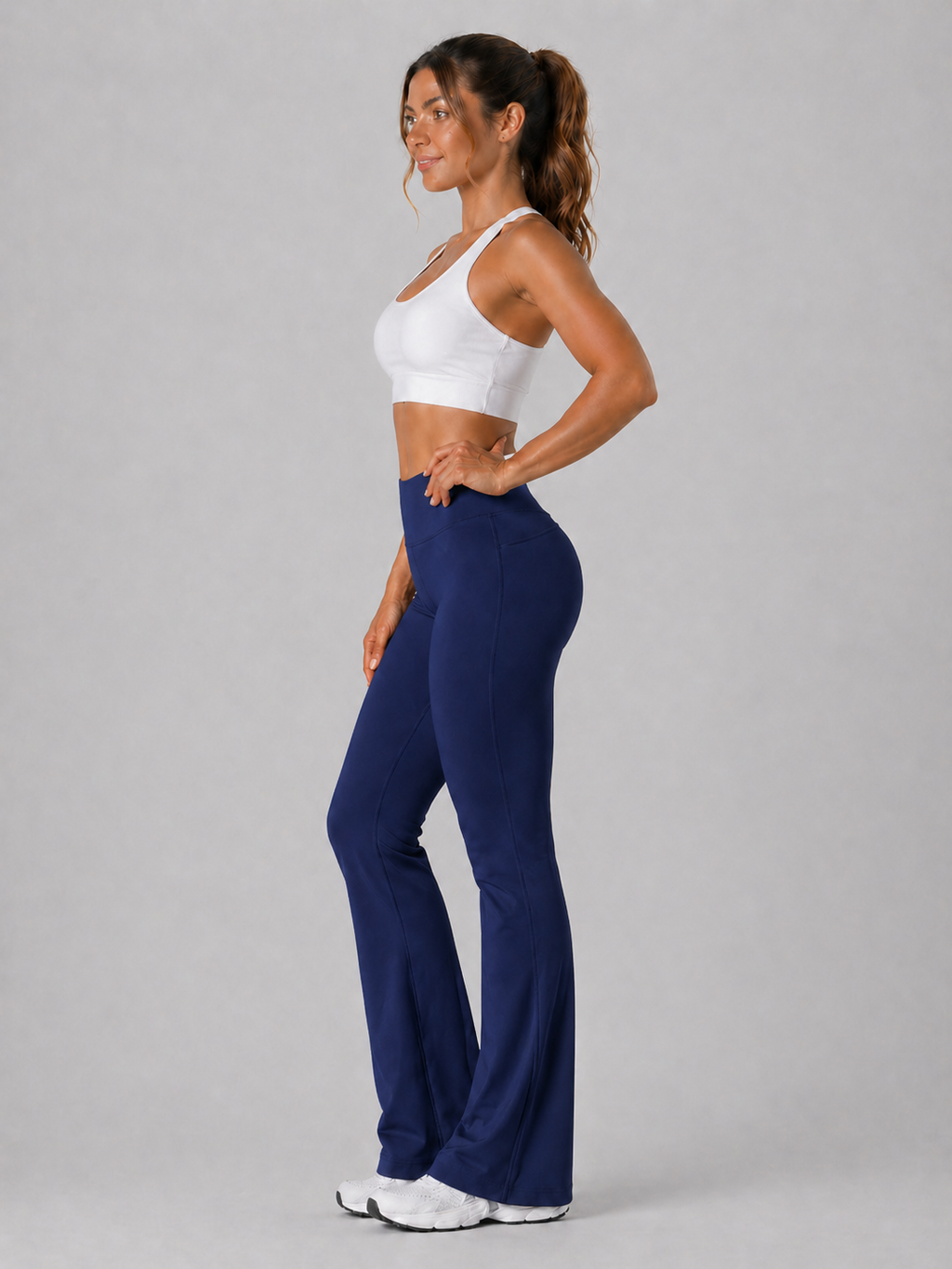 flare leggings women dark blue side view