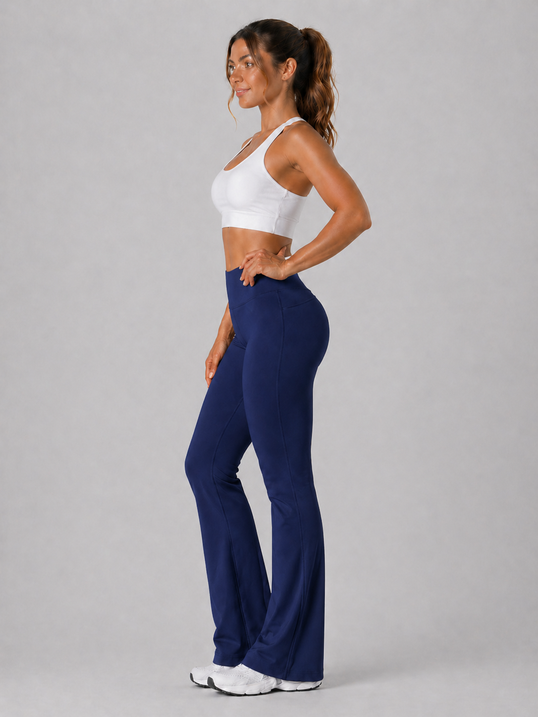 flare leggings women dark blue side view