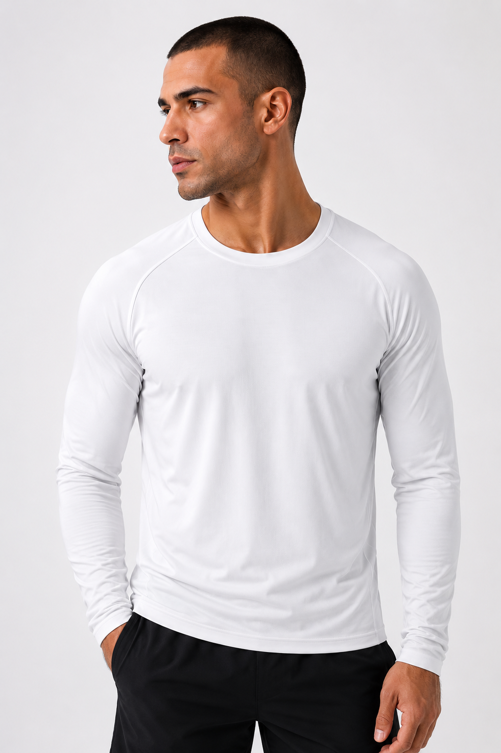 men's quick dry long sleeve white front view
