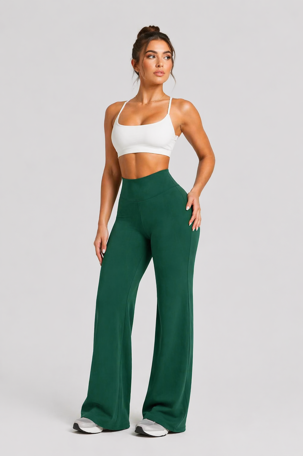 flare leggings women gym outfit green