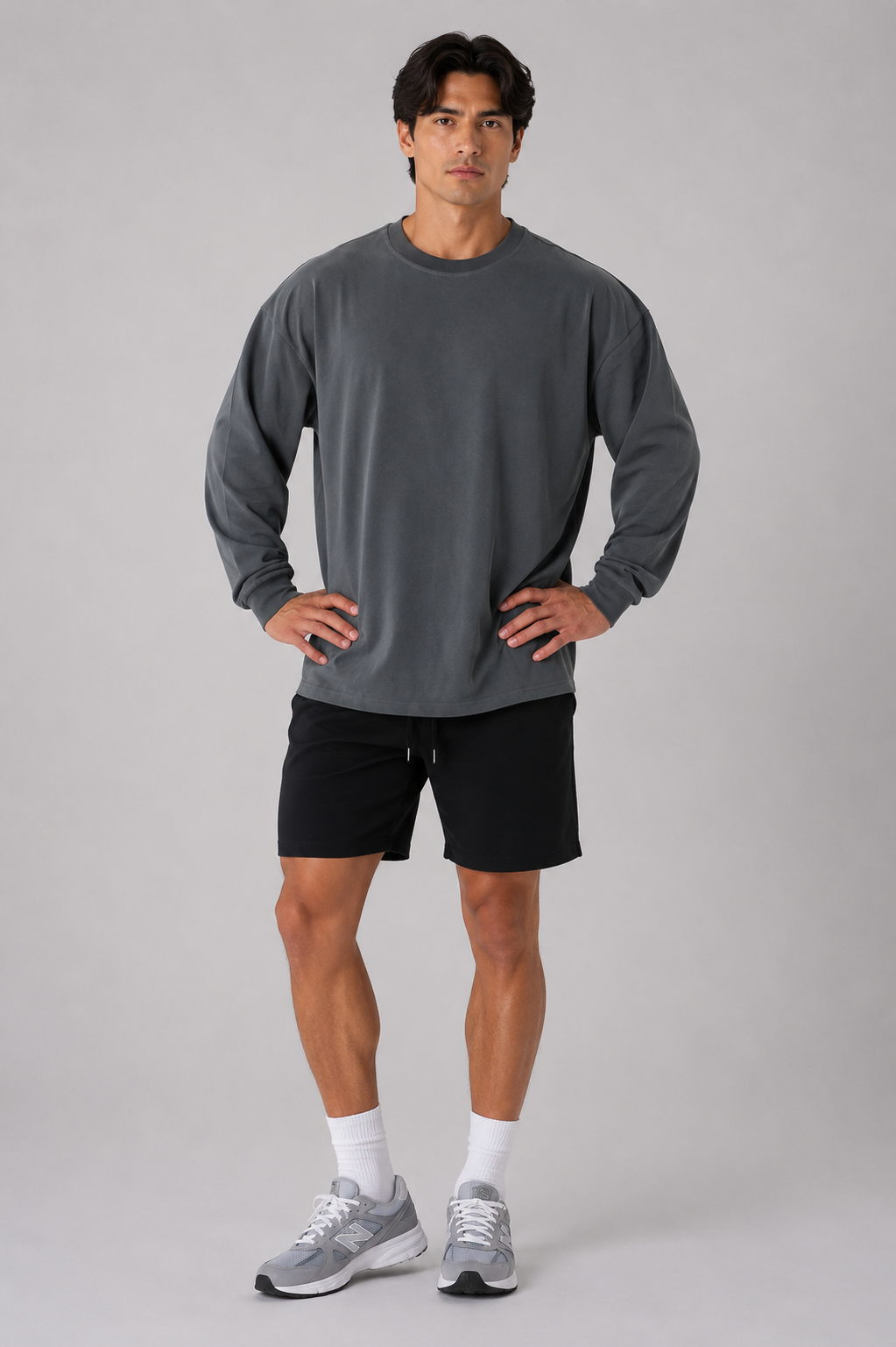 men’s everyday long sleeve dark grey athletic front pose