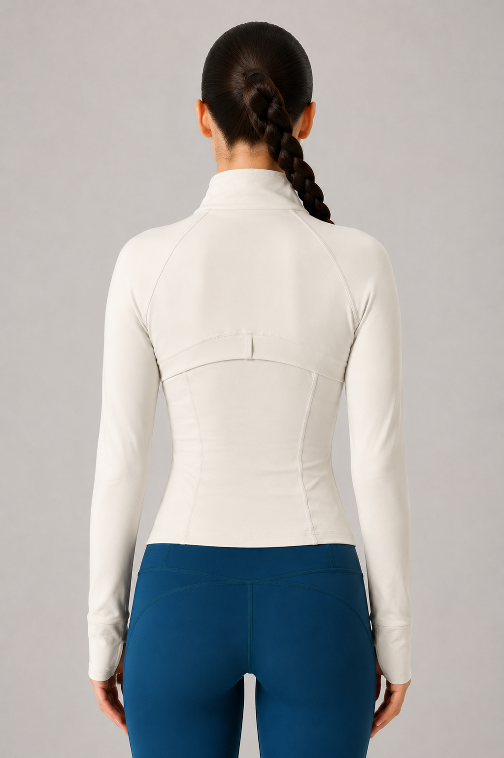women yoga zip jacket cream back view standing