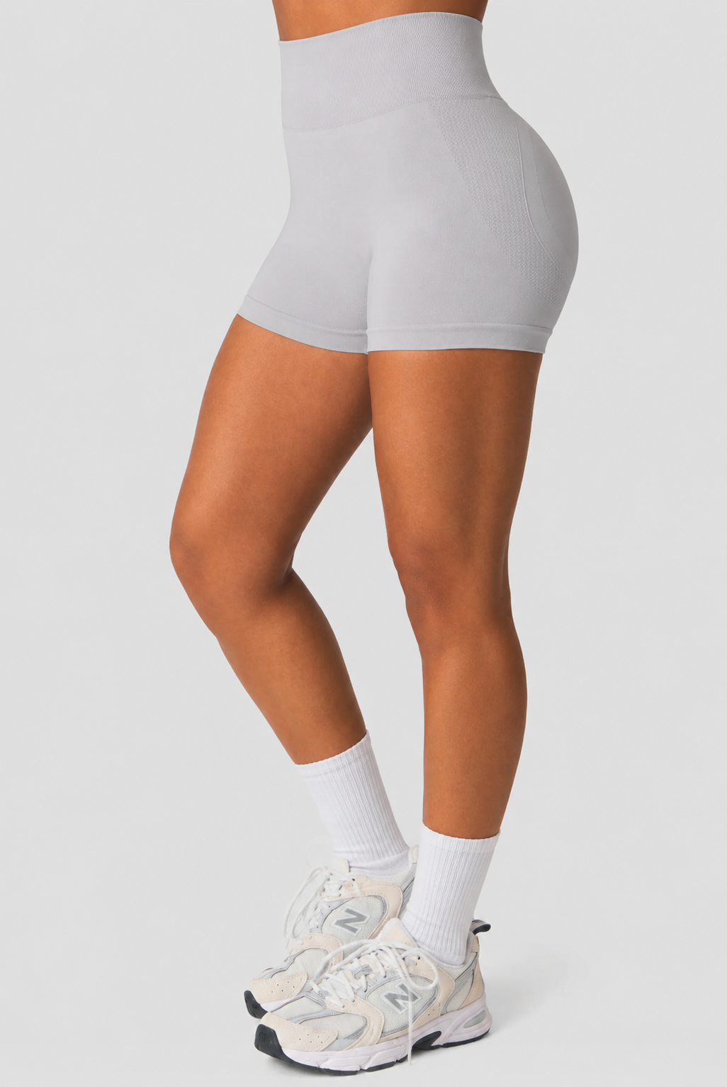 high waist contour shorts women light grey seamless side view